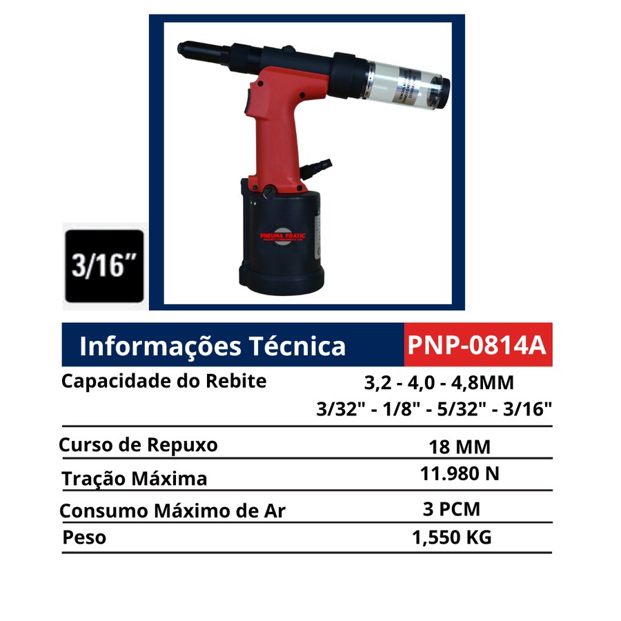 Rebitador de Repuxo 3/16" — Rebitadores de Repuxo e de Rosca