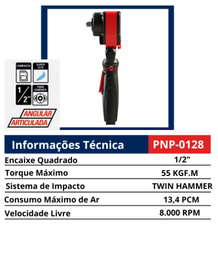 Compacta Super Leve Angular Articulada 1/2" — Mini Chaves de Impacto Pneumáticas 3/8" e 1/2"