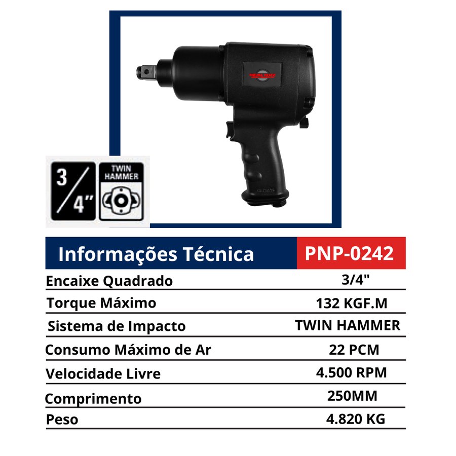 Chave 3/4" Twin Hammer — Chaves de Impacto Pneumáticas 3/4" Tipo Pistola