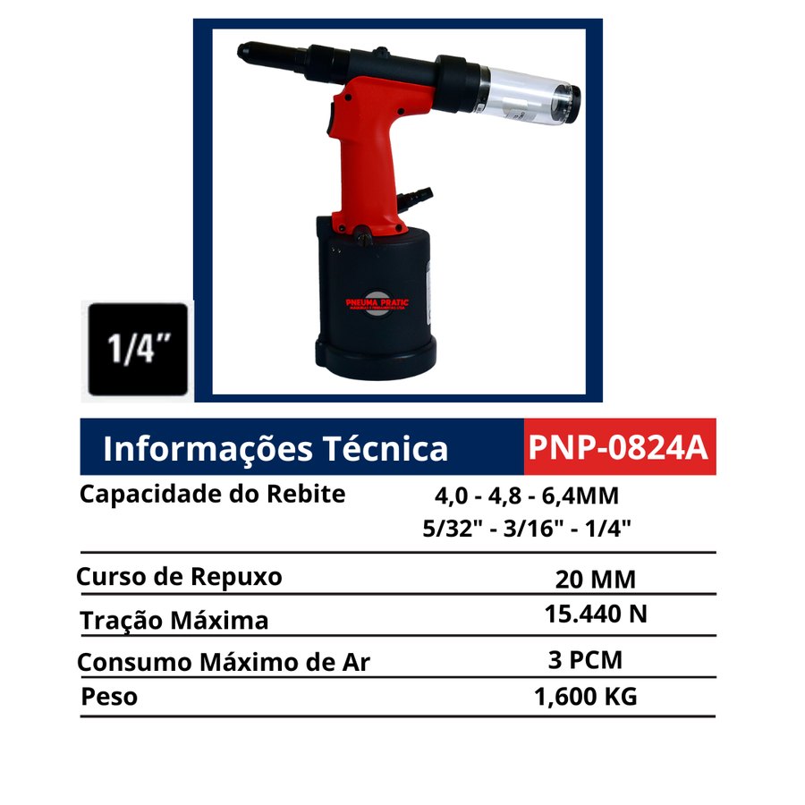 Rebitador de Repuxo 1/4" — Rebitadores de Repuxo e de Rosca