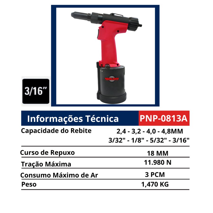 Rebitador de Repuxo 3/16" Reforçado — Rebitadores de Repuxo e de Rosca