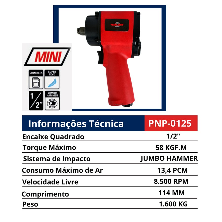 Mini Compacta Super Leve Jumbo Hammer 1/2" — Mini Chaves de Impacto Pneumáticas 3/8" e 1/2"