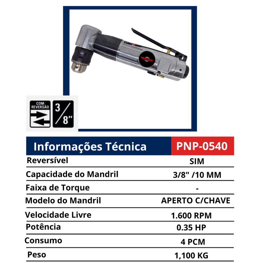 Furadeira 3/8" com Reversão — Furadeiras Pneumáticas