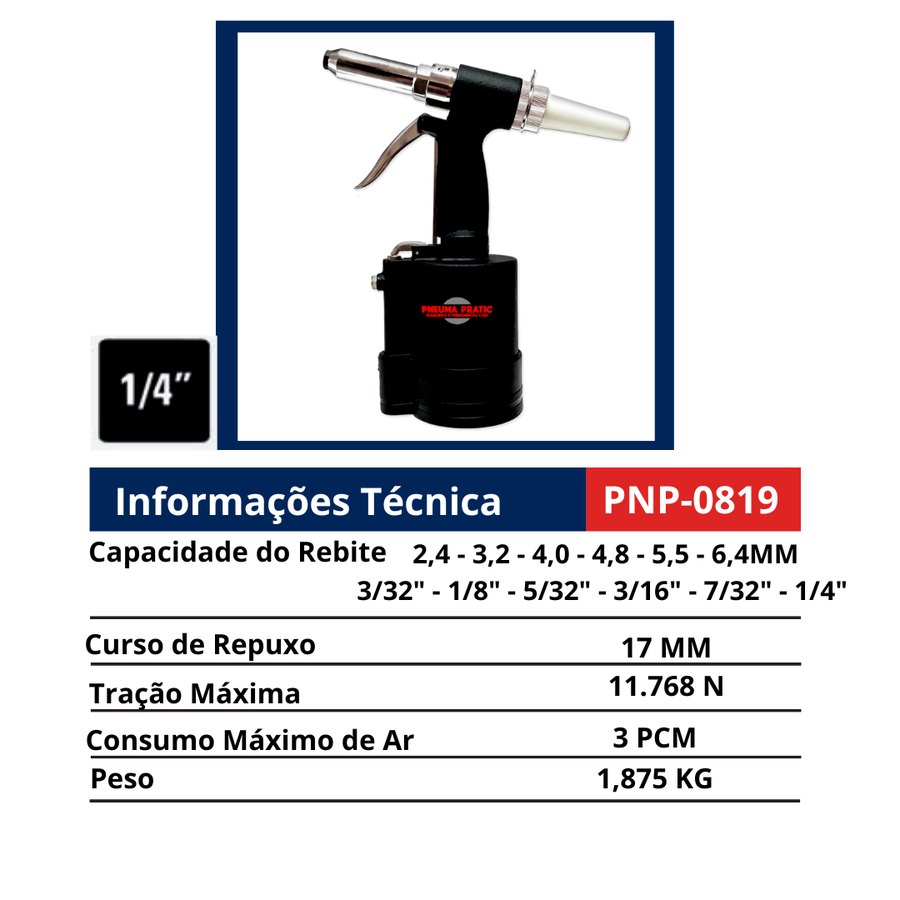 Rebitador de Repuxo 1/4" — Rebitadores de Repuxo e de Rosca