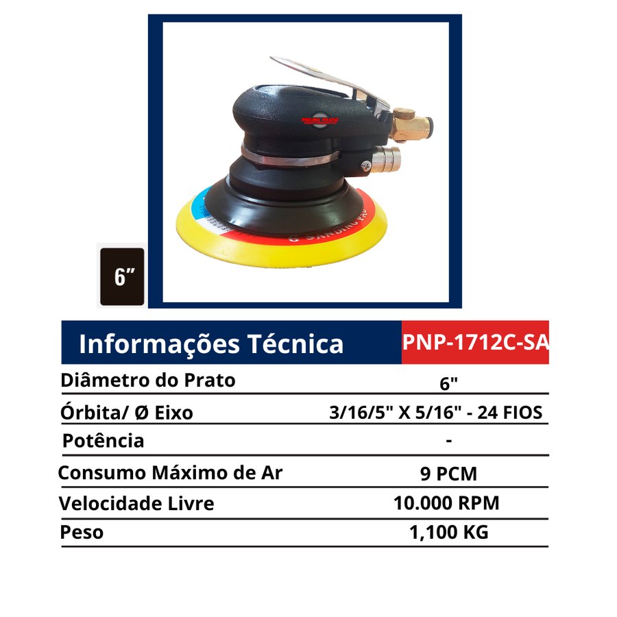Lixadeira Orbital 6" sem Aspiração — Lixadeiras Orbitais (Hookit)