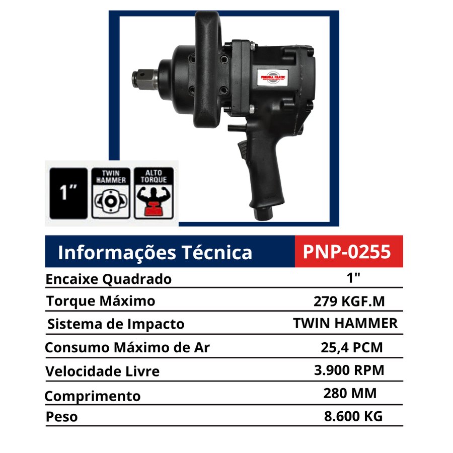 Chave 1" Twin Hammer Alto Torque — Chaves de Impacto Pneumáticas 3/4" Tipo Pistola