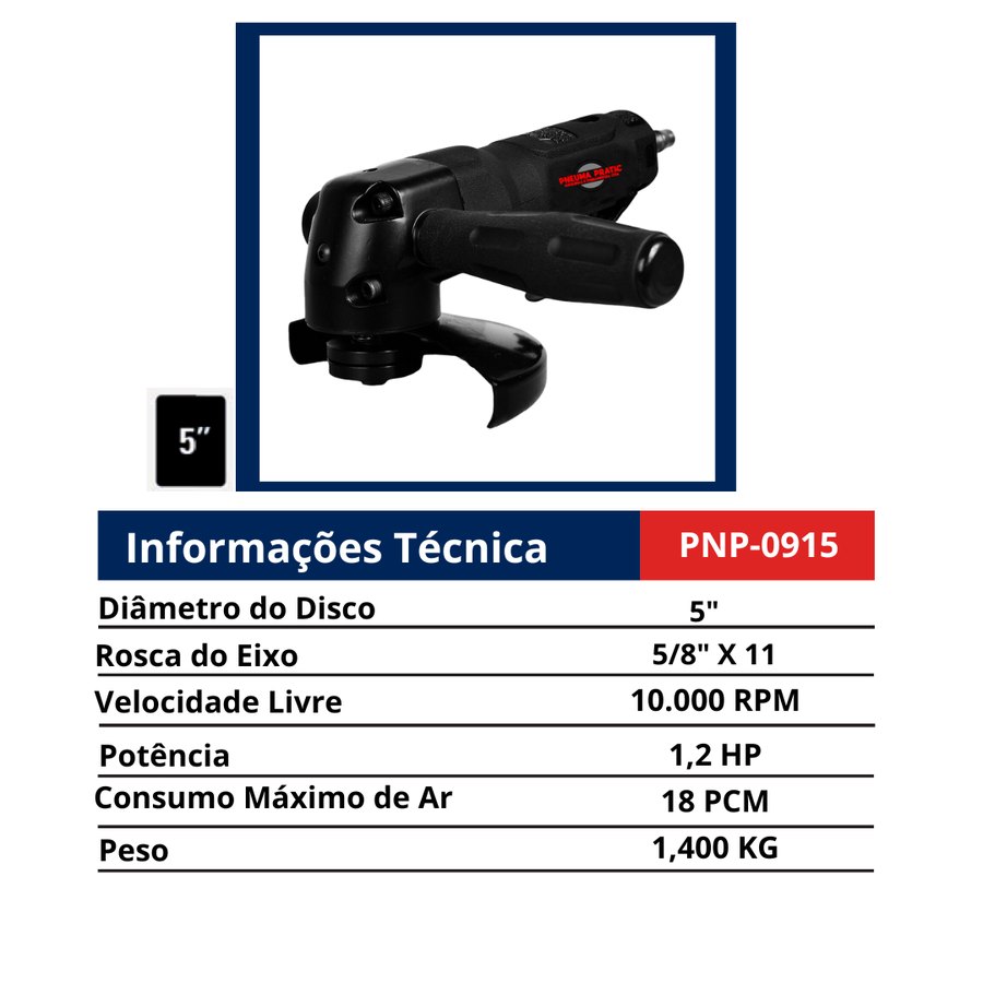 Esmerilhadeira Angular 5" 5/8" — Esmerilhadeiras Pneumáticas