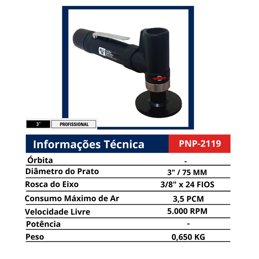 Politriz de Detalhamento 3" — Linha Profissional 3/8" — Estética Automotiva — Lixadeiras e Politrizes de Detalhamento