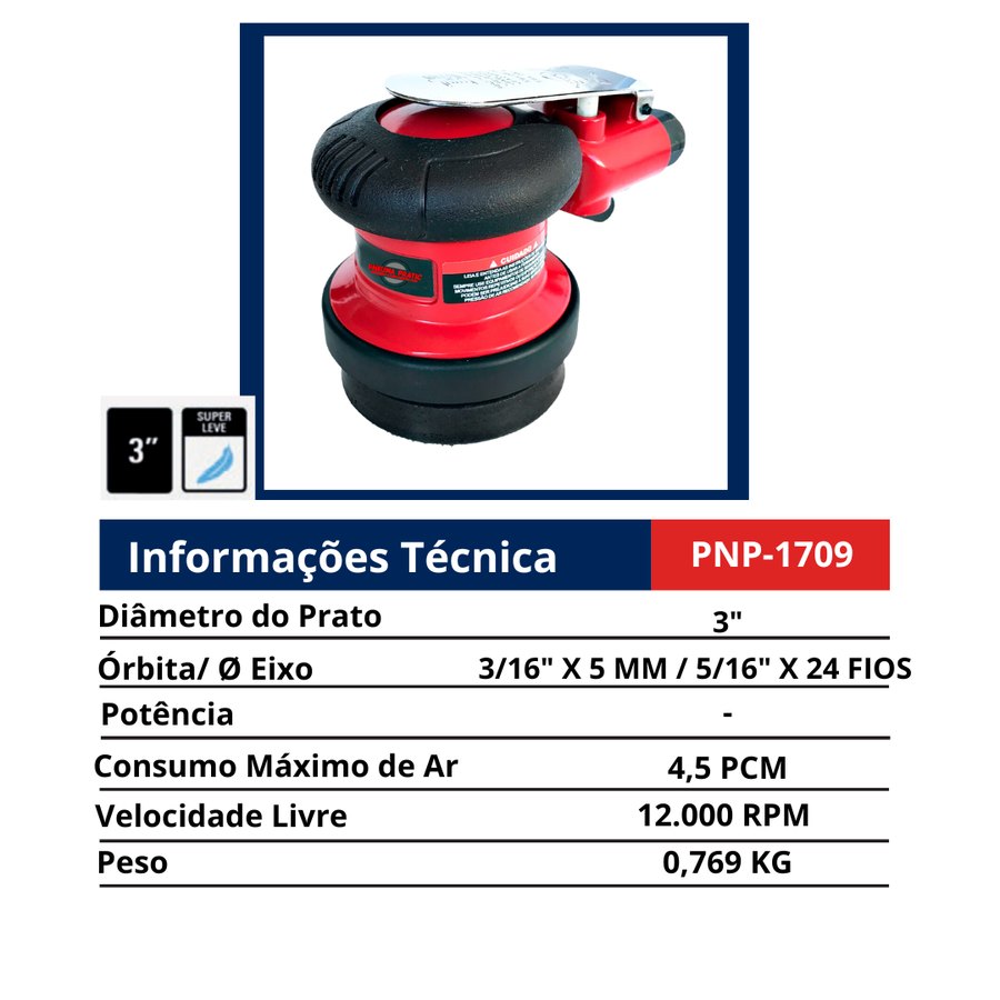 Lixadeira Orbital Super Leve 3" — Lixadeiras Orbitais (Hookit)