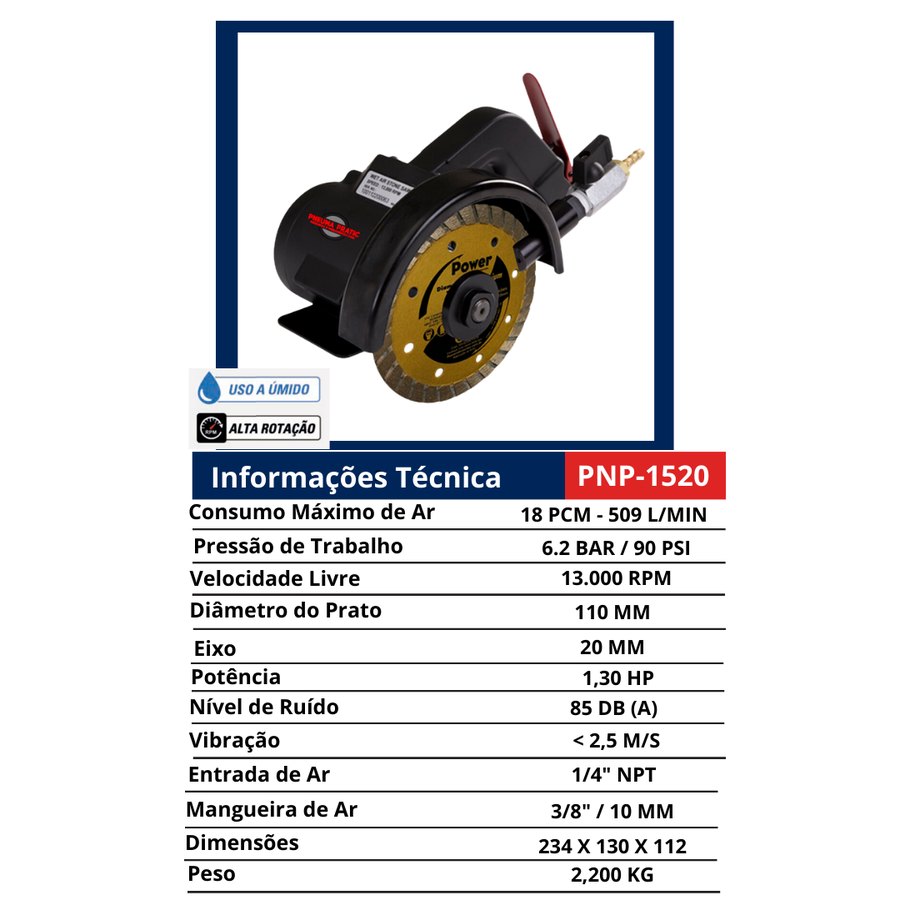 Lixadeira Pneumática à Úmido 110 MM Alta Rotação — Ferramentas à Úmido e Desincrustadores (Off-Shore)