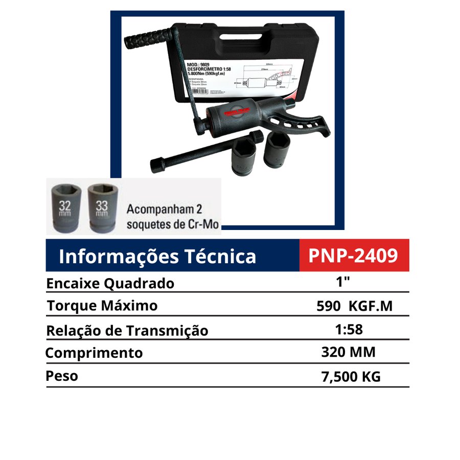Desforcímetro MOD. 9809 — 5.800 Nm com soquetes — Desforcímetros, Torquímetros e Acessórios