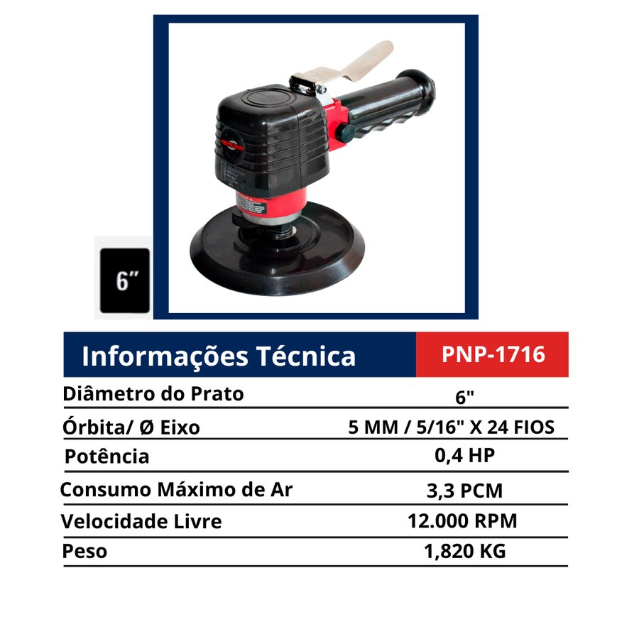 Lixadeira Orbital 6" 12.000 RPM — Lixadeiras Orbitais (Hookit)