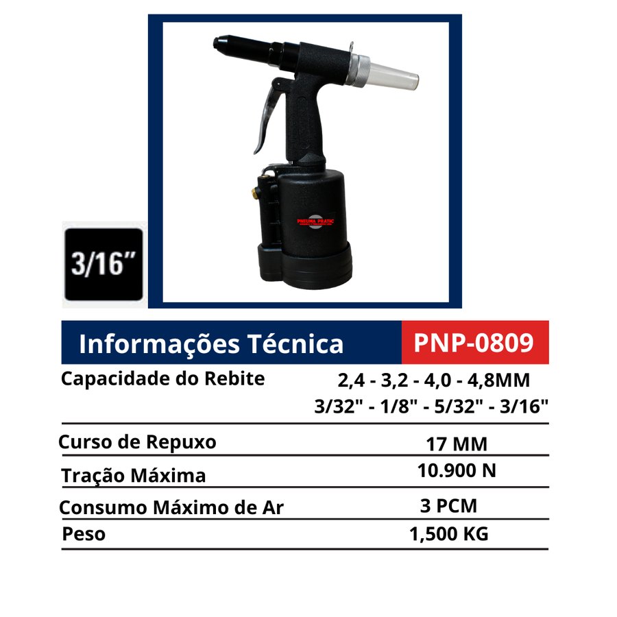 Rebitador de Repuxo 3/16" — Rebitadores de Repuxo e de Rosca