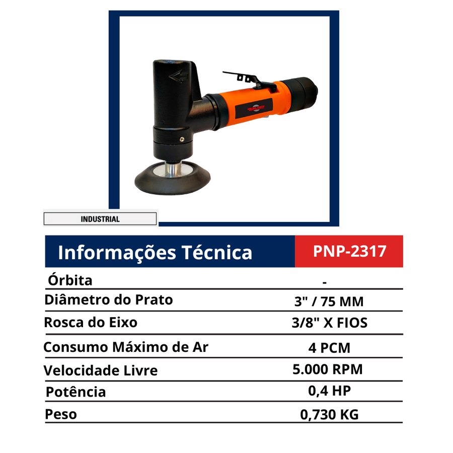Politriz de Detalhamento 3" — Linha Industrial 0,4 HP — Estética Automotiva — Lixadeiras e Politrizes de Detalhamento