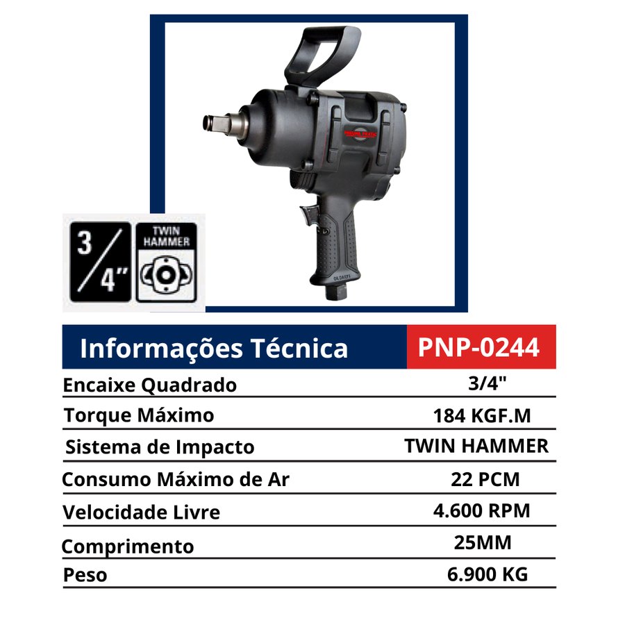 Chave 3/4" Twin Hammer Alto Torque — Chaves de Impacto Pneumáticas 3/4" Tipo Pistola