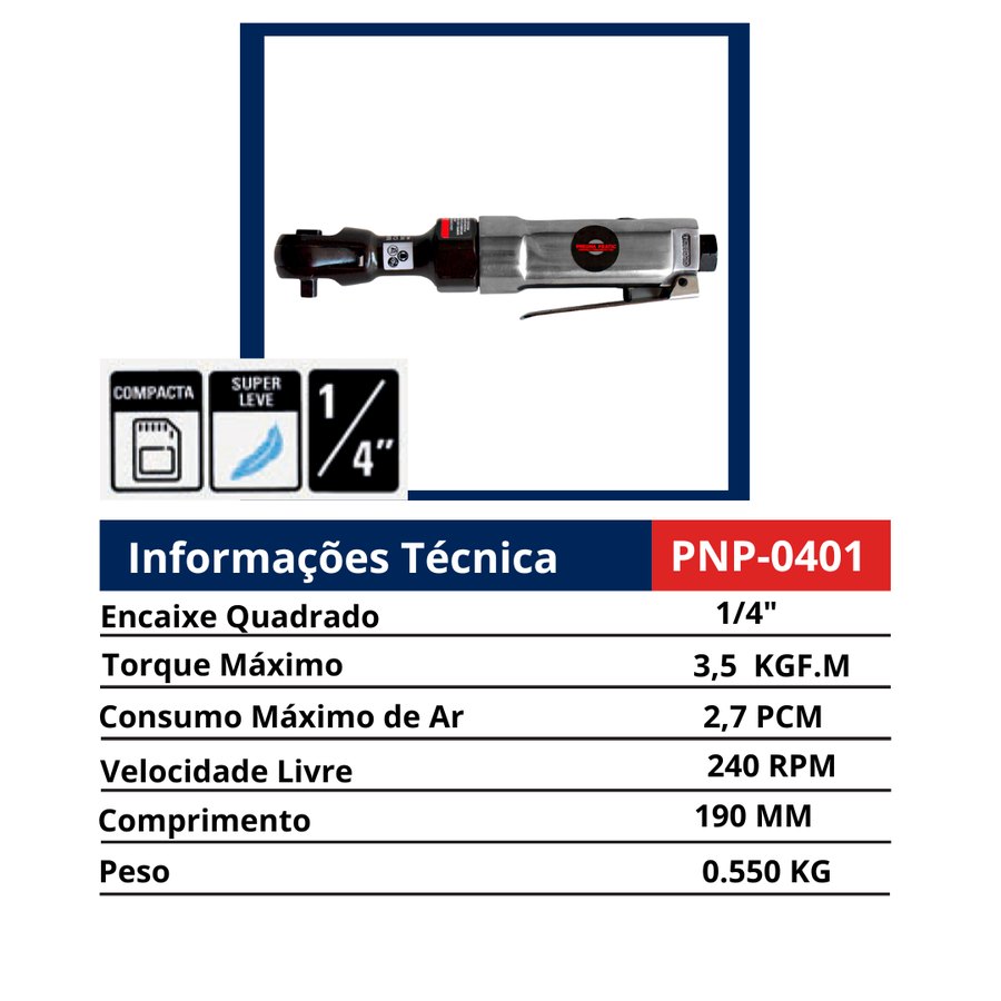 Catraca Pneumática 1/4" — Chaves Catraca Pneumáticas