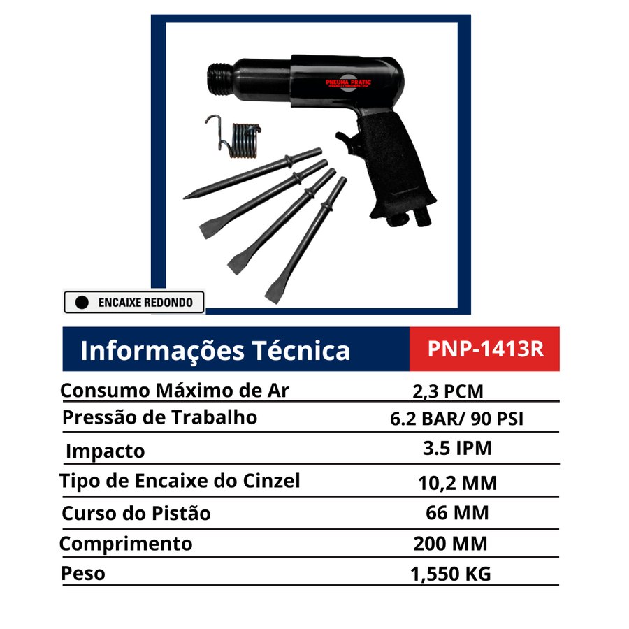 Martelete Encaixe Redondo 200 MM — Marteletes Pneumáticos
